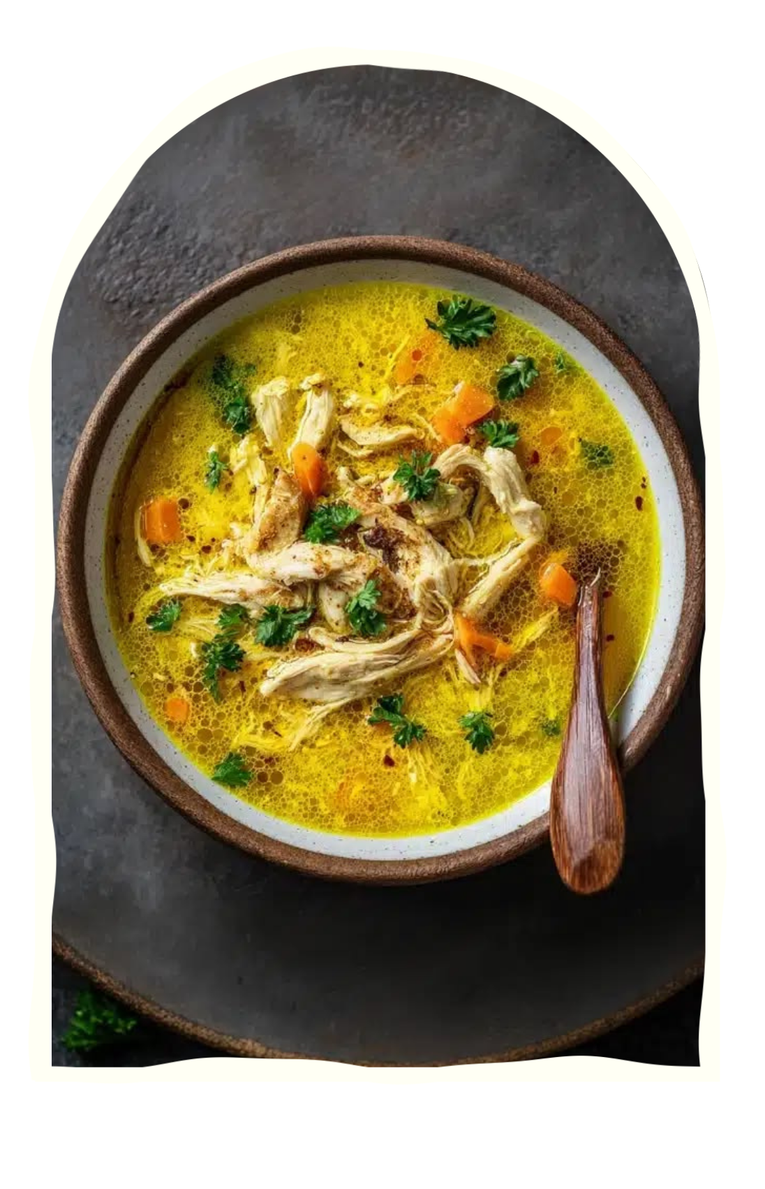 Chick Soup with white frame and spoon