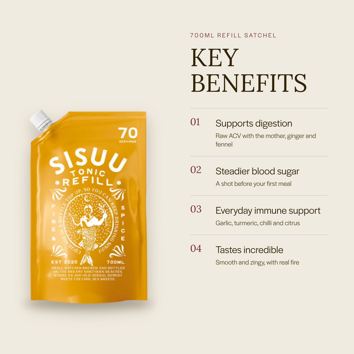 Vitality Fire Tonic 700ml refill satchel: key benefits